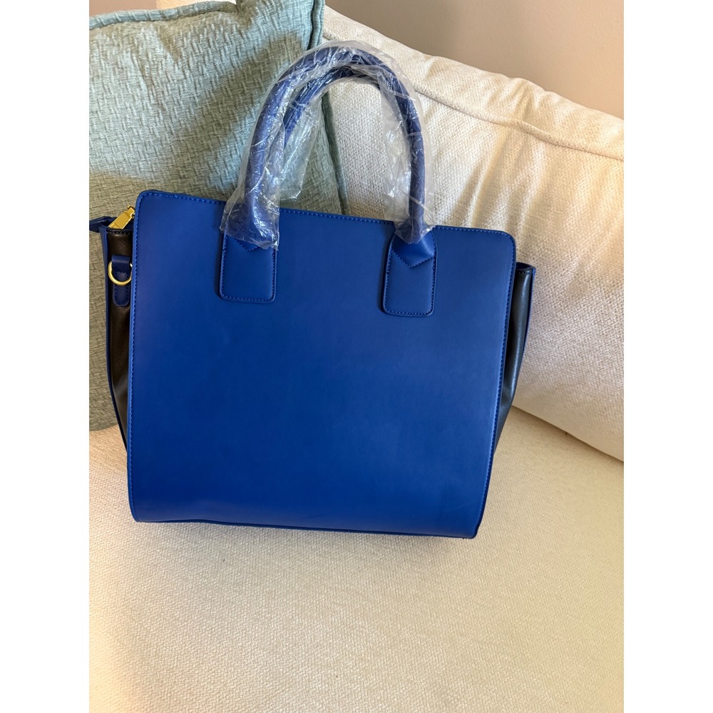 Adrienne Vittadini Tote Blue Black Gold Hardware New Business Travel Bag - Picture 4 of 13